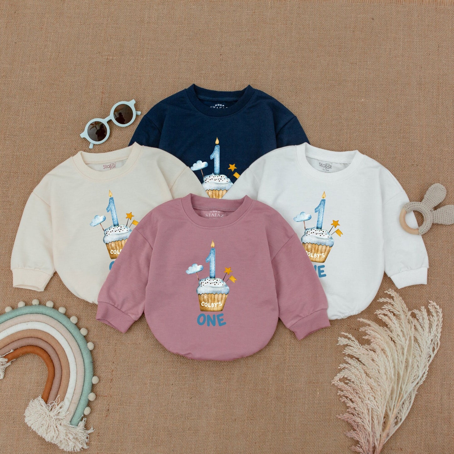 First Birthday Outfit Romper, Personalized Cupcake Baby Clothes