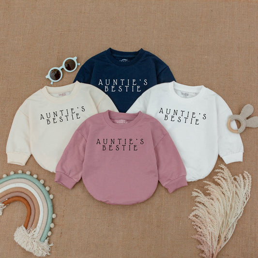 Auntie's Bestie Baby Romper Cute Handwriting Design Gift for Auntie from Niece Nephew Pregnancy Announcement Newborn Infant Outfit