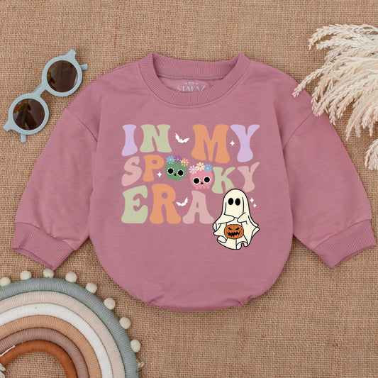 In My Spooky Era Retro Halloween Baby Bubble Romper First Outfit Whimsical Spooky Season Costume Ghost Pumpkin Skulls Bat Design Shower Gift