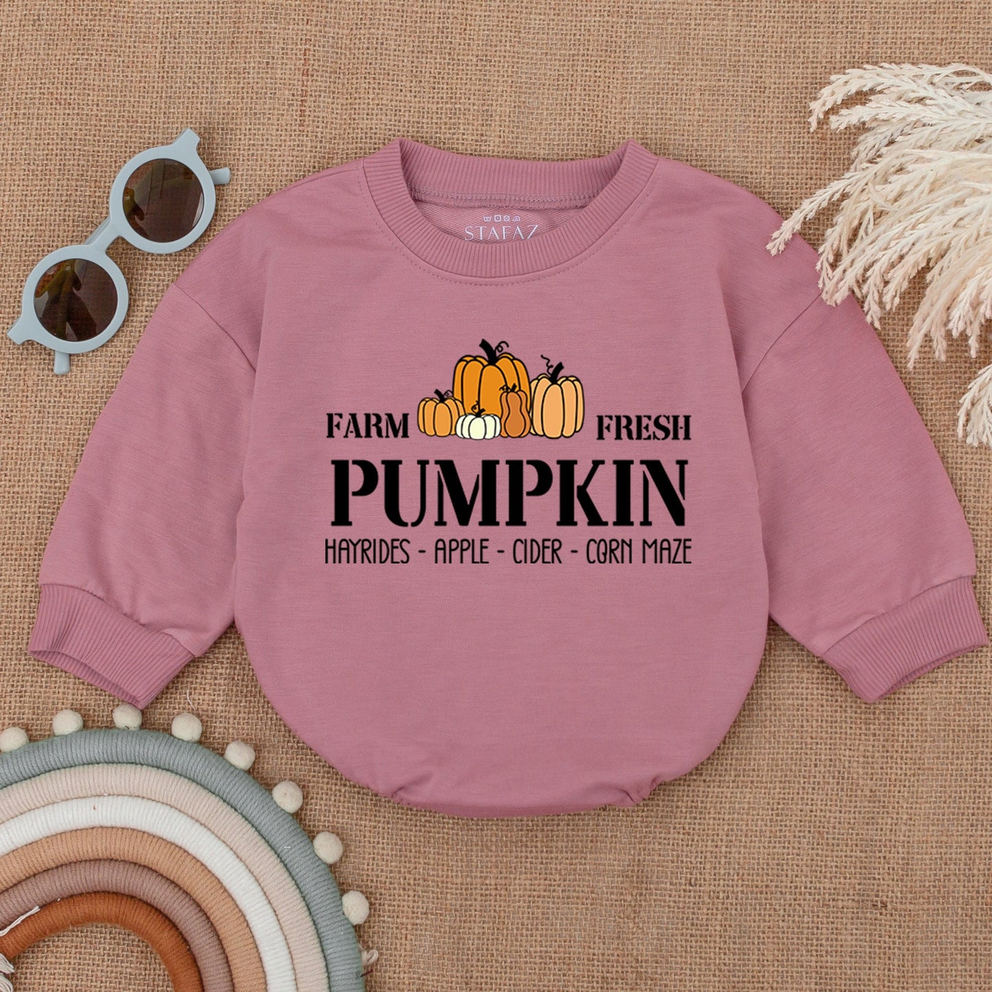 Farm Fresh Pumpkin Patch Romper, Groovy Fall Baby Outfit, Thanksgiving Bodysuit for Hayrides, Cider, Corn Maze, Cute Autumn Clothes for Baby (138 chars)