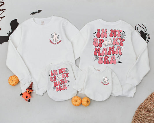 Spooky Mama Mini Sweatshirts Matching Family Halloween Costume Retro Ghost Gifts Cozy Fall Outfits for Mom and Baby