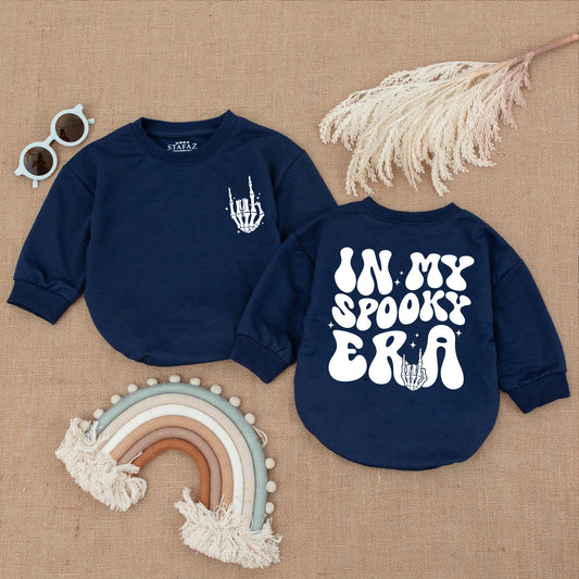 In My Spooky Era Baby Romper with Skeleton Hand Rock On Halloween Outfit Cute Bubble Bodysuit Toddler Girl Boy Shower Gift