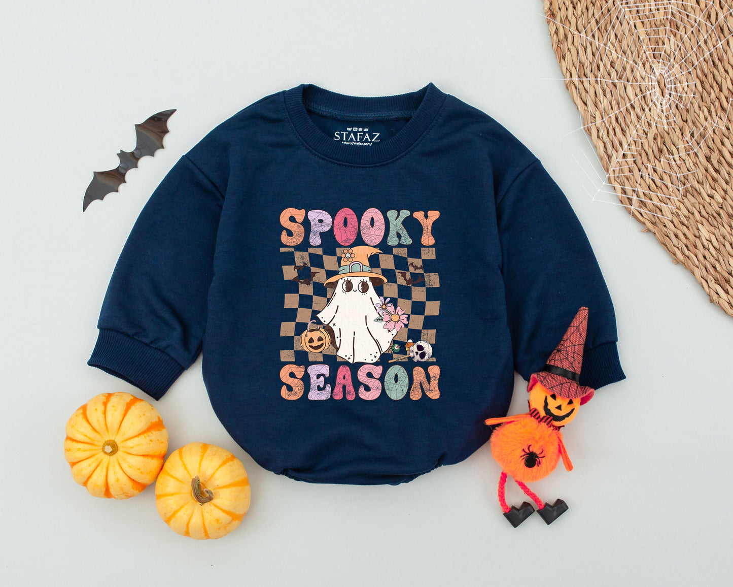 Spooky Season Baby Romper Cute Retro Ghost Witch Hat Pumpkin Pastel Halloween Toddler Outfit Fall Gift