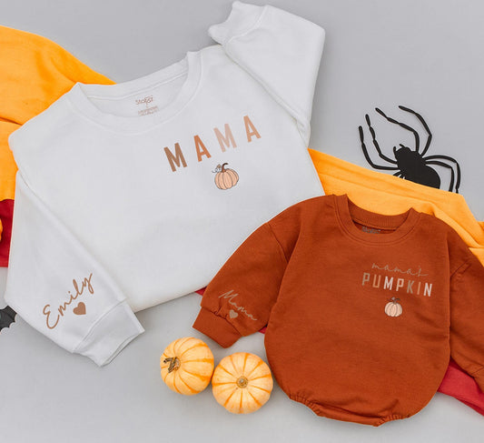 Mama and Mamas Pumpkin Mommy and Me Fall Matching Sweatshirts Cozy Autumn Baby Toddler Outfits