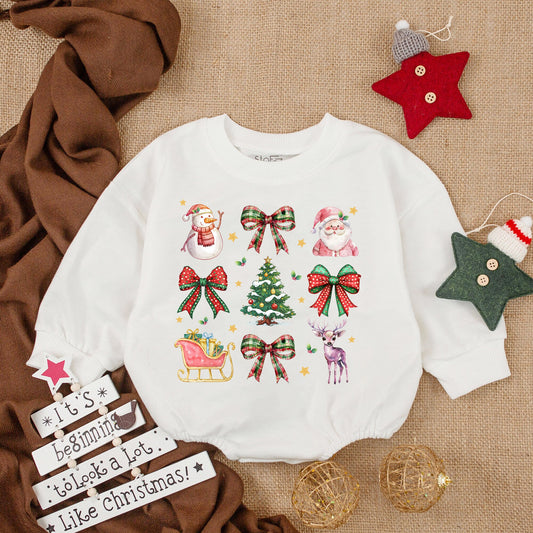 First Christmas Coquette Santa Baby Romper – Cozy Holiday Bodysuit
