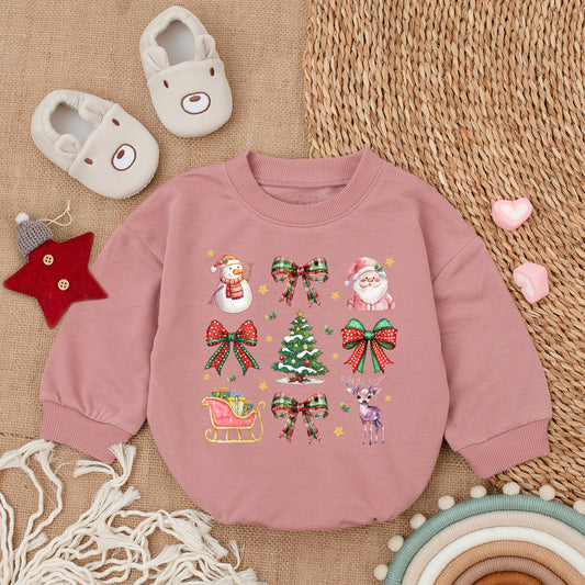 First Christmas Coquette Santa Baby Romper – Cozy Holiday Bodysuit