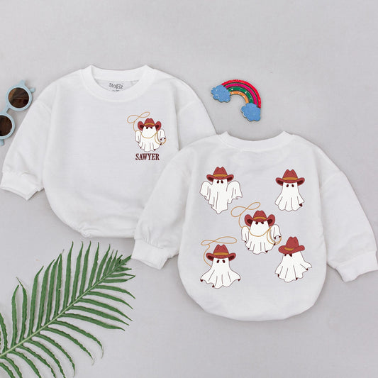 Cowboy Ghost Baby Romper, Howdy Halloween Outfit, Little Boo Western Costume, Newborn Bodysuit, Playful Cowgirl Infant Clothes, First Halloween Party