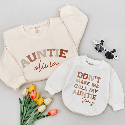 Auntie & Olivia Matching Shirt Set - Don't Make Me Call My Auntie, Johny - Custom Family Auntie's Bestie Newborn Gift Cute Playful Casual Style
