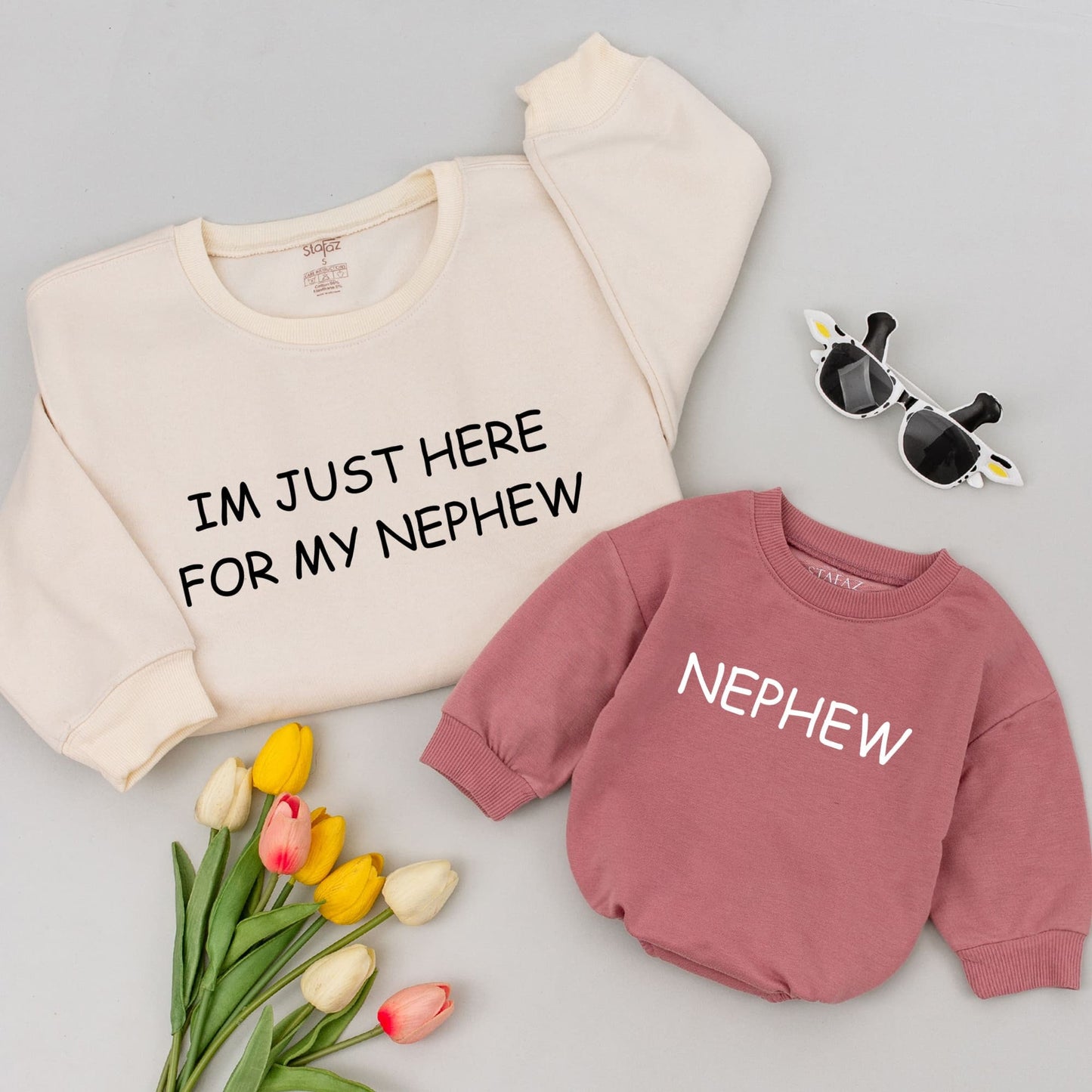 Matching Aunt & Nephew Shirts: I'M JUST HERE FOR MY NEPHEW & NEPHEW Design, Gift from Aunt, Baby Shower Outfit, Custom Family Matching