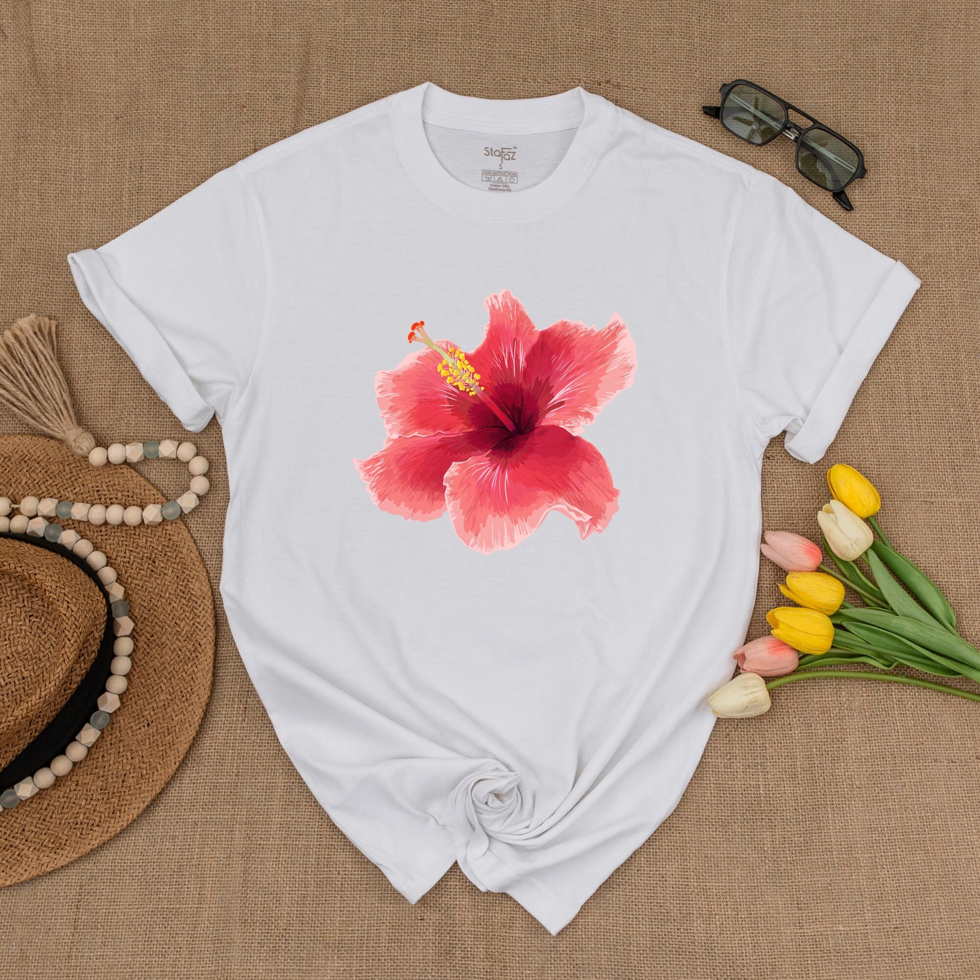 Y2K Pink Hibiscus Graphic Tee, Trendy 90s Unisex Floral Shirt