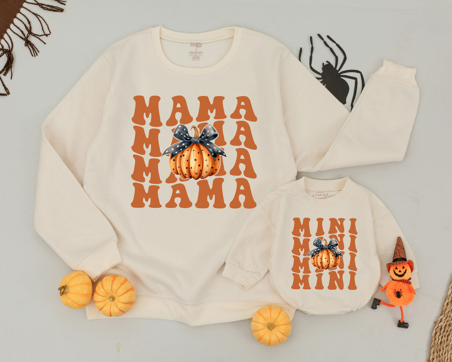Matching Pumpkin Spice Sweatshirts for Mom and Baby Halloween Fun