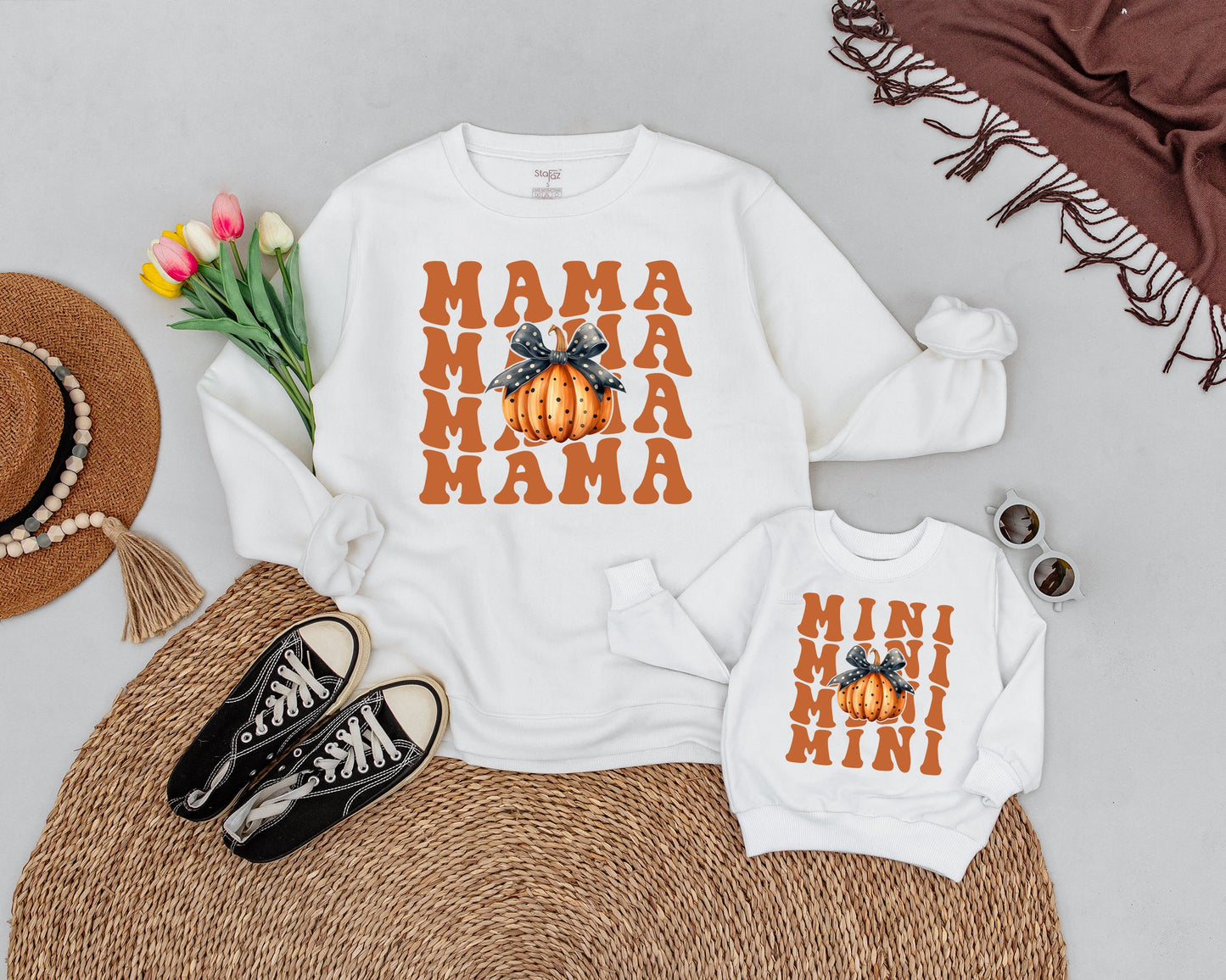 Matching Pumpkin Spice Sweatshirts for Mom and Baby Halloween Fun