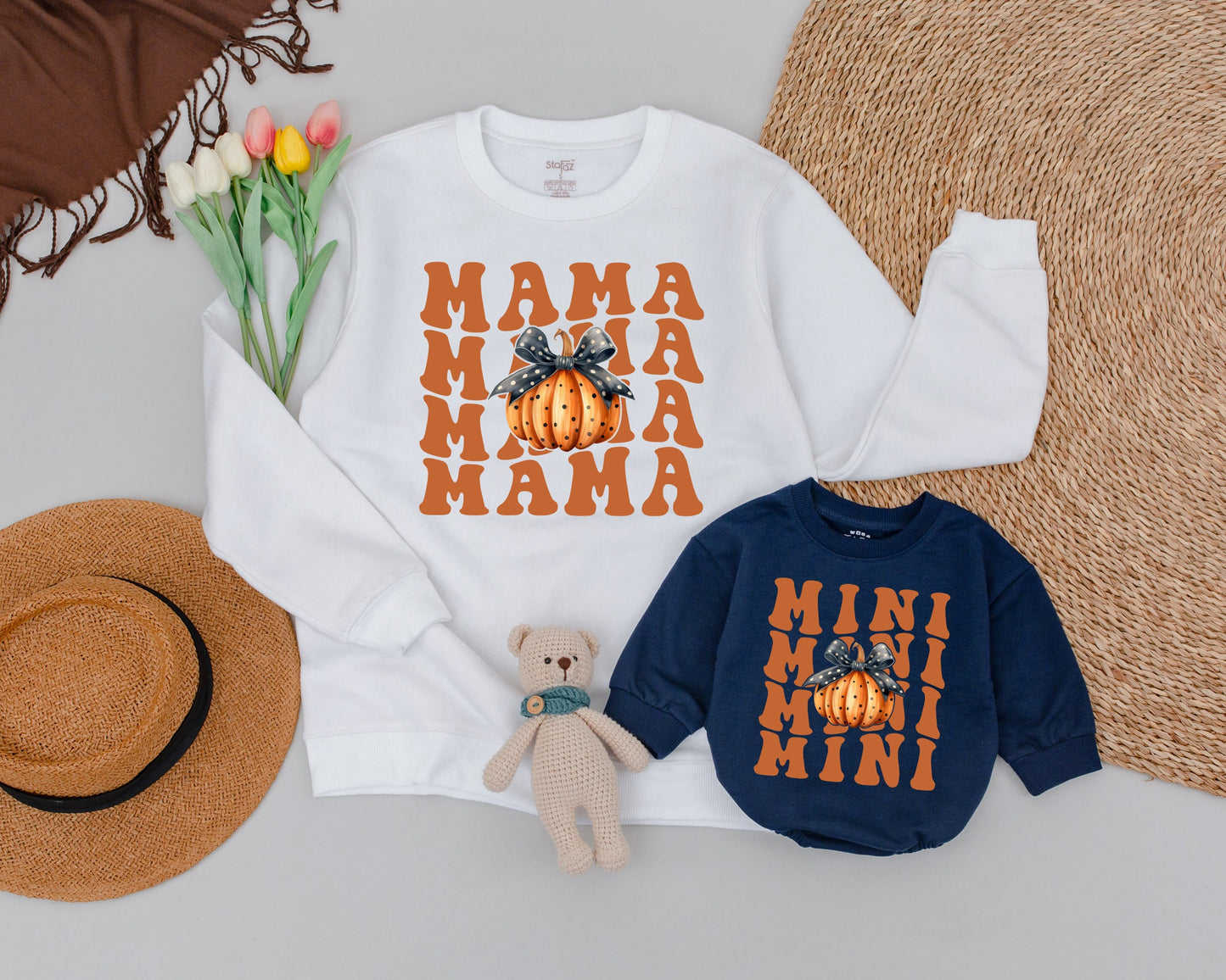Matching Pumpkin Spice Sweatshirts for Mom and Baby Halloween Fun
