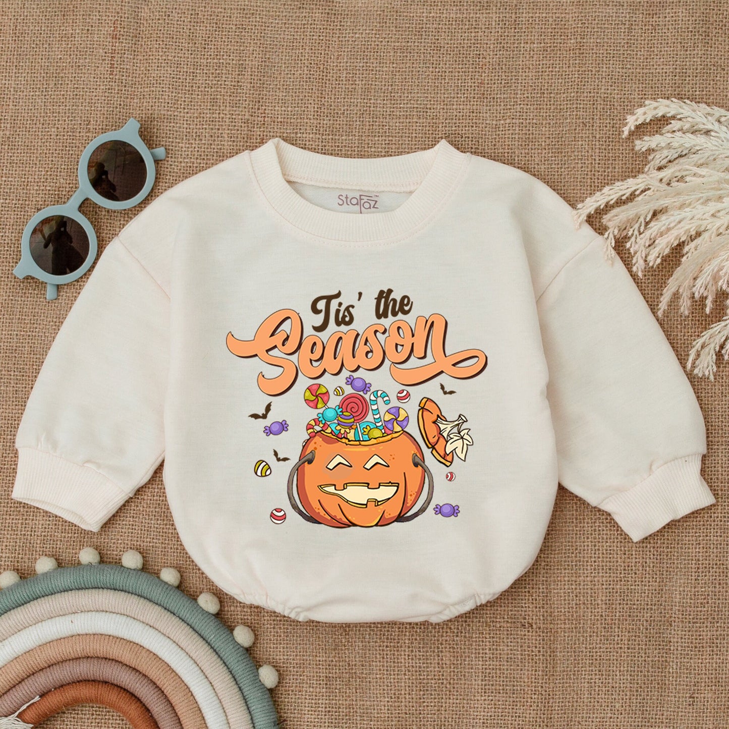 Tis the Season Halloween Baby Romper First Boo Outfit Candy Pumpkin Jack-o'-Lantern Bodysuit Retro Newborn Shower Gift Spooky Cute Clothes 138