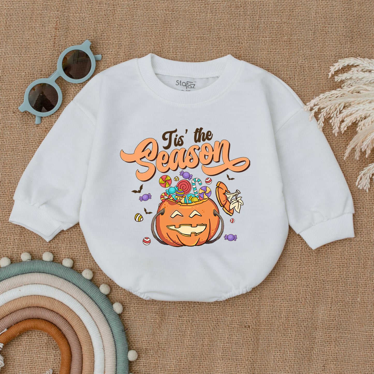 Tis the Season Halloween Baby Romper First Boo Outfit Candy Pumpkin Jack-o'-Lantern Bodysuit Retro Newborn Shower Gift Spooky Cute Clothes 138