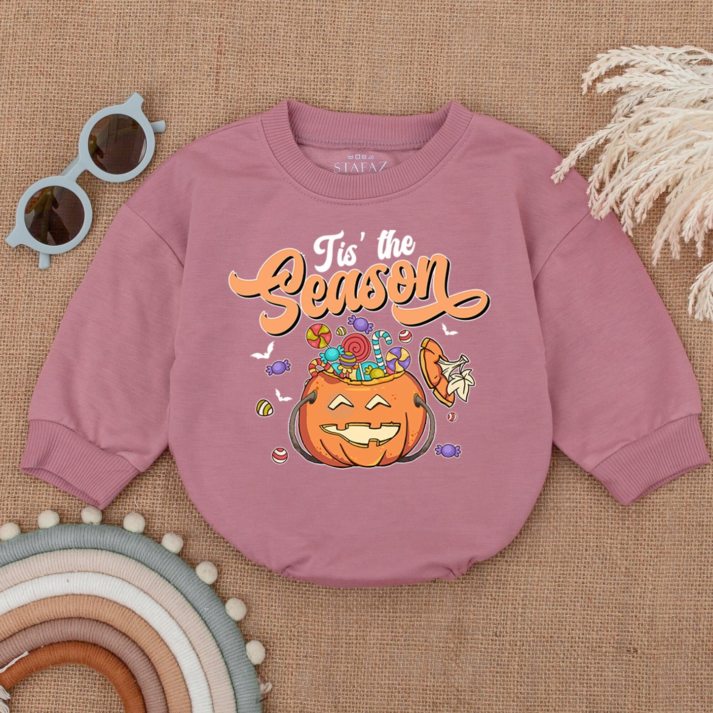 Tis the Season Halloween Baby Romper First Boo Outfit Candy Pumpkin Jack-o'-Lantern Bodysuit Retro Newborn Shower Gift Spooky Cute Clothes 138