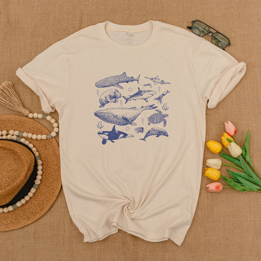 Retro Y2K Ocean Animal Tee - Vintage Coastal Graphic Shirt for Women