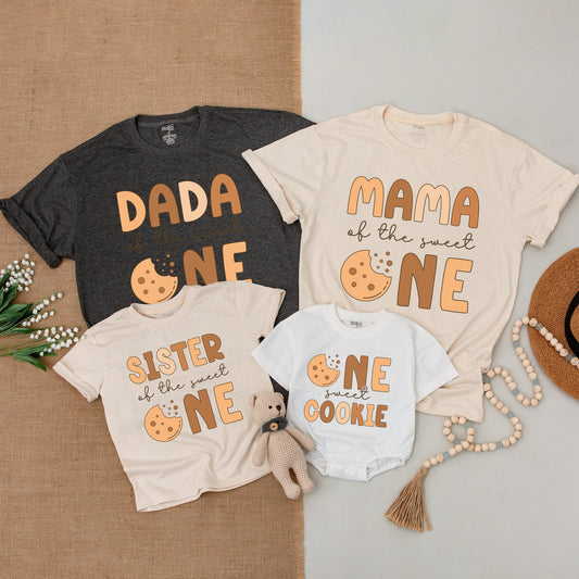 Sweet One Cookie Birthday Shirt Mama Dada Sister Family Matching Outfit Baby 1st Birthday Baby Bodysuit Mommy and Me Party Theme