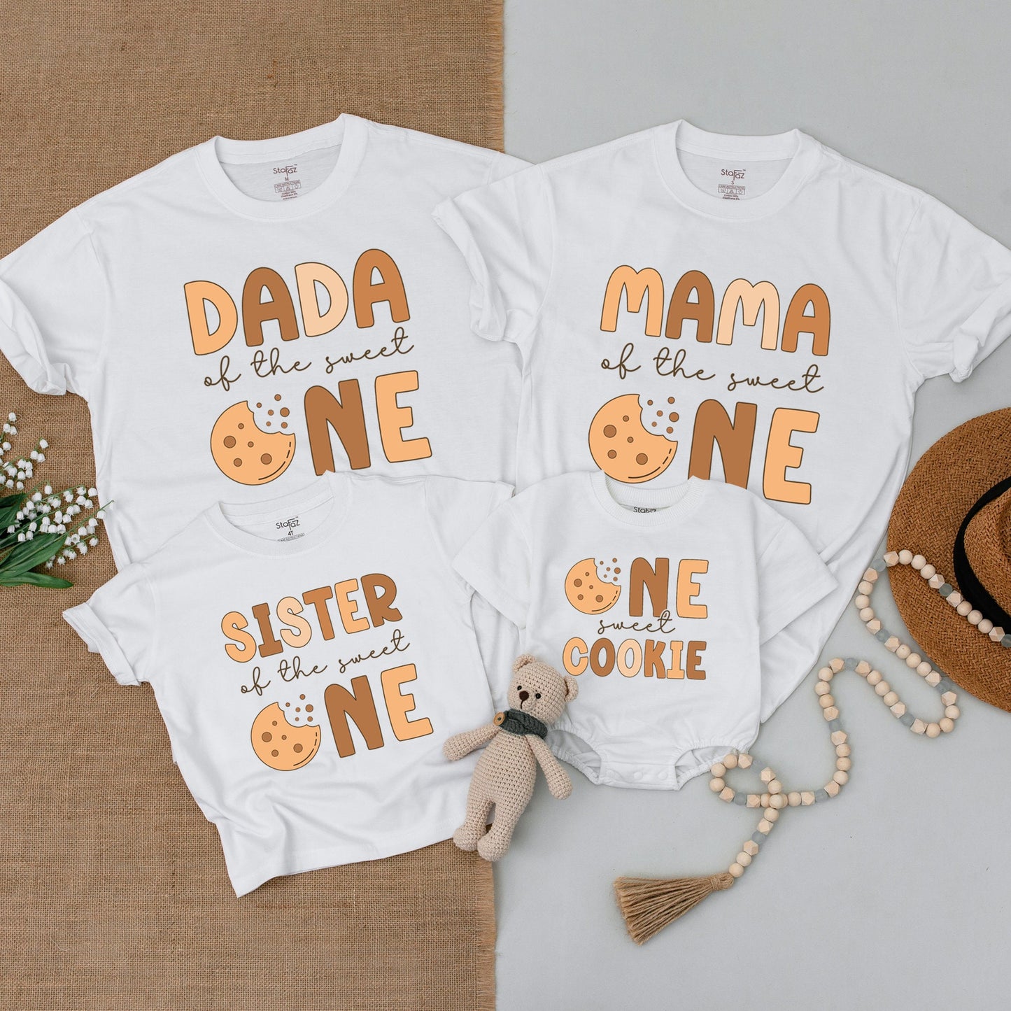 Sweet One Cookie Birthday Shirt Mama Dada Sister Family Matching Outfit Baby 1st Birthday Baby Bodysuit Mommy and Me Party Theme