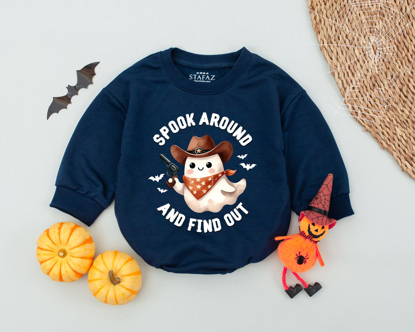 Cowboy Ghost Romper "Spook Around and Find Out" Baby Outfit Cute Western Halloween Costume Toddler Infant First Halloween Gift
