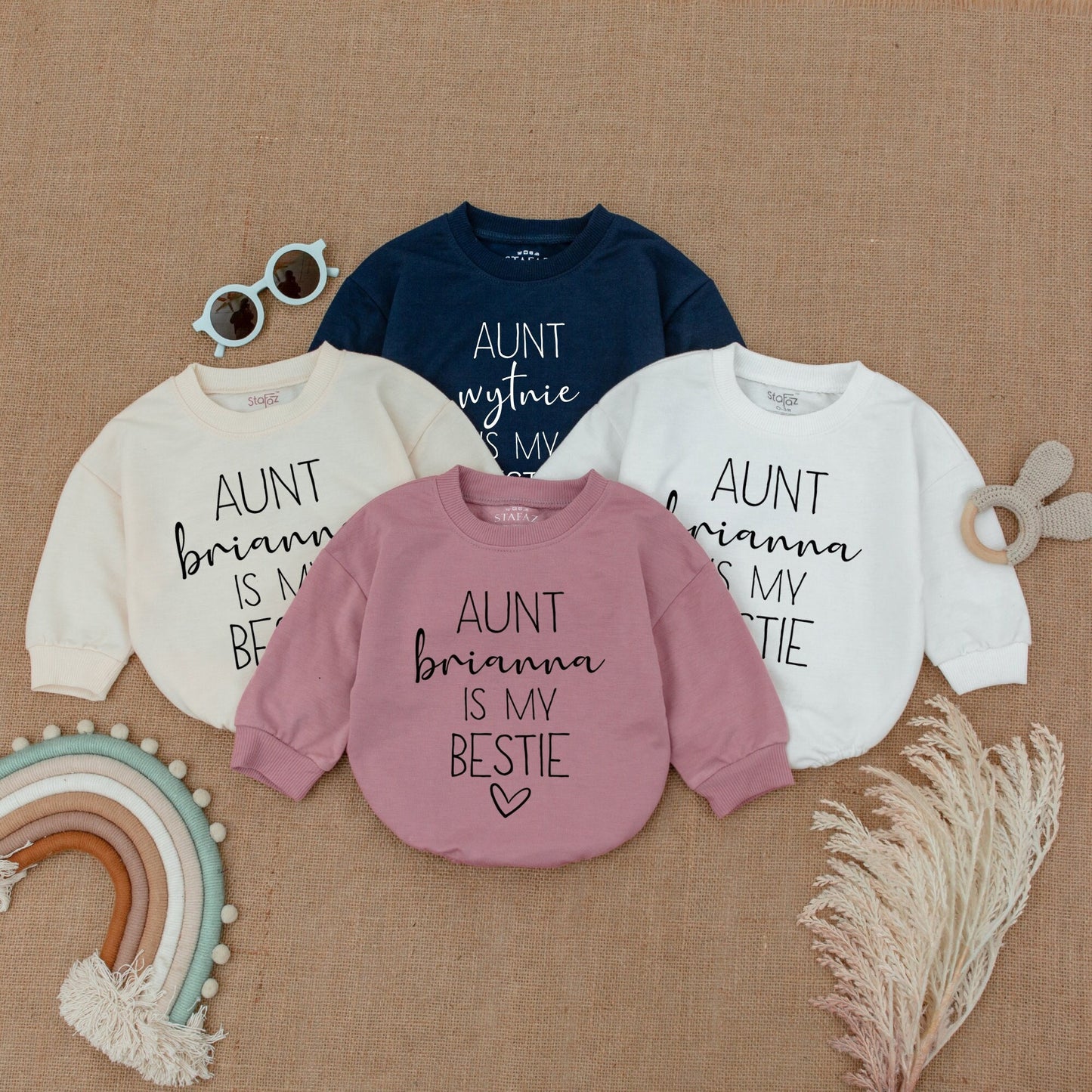 Personalized Auntie's Bestie Baby Bodysuit Infant Coming Home Outfit Gift from Aunt Baby Shower Apparel for Newborn Girls Boys
