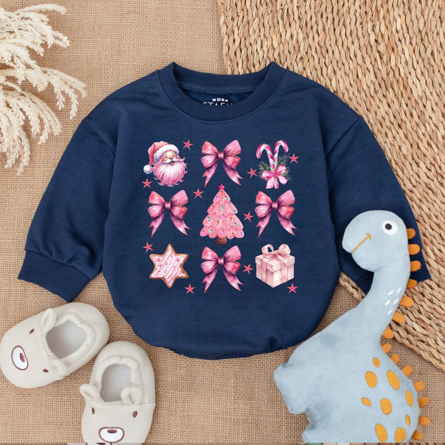 First Christmas Pink Coquette Santa Romper – Baby Holiday Outfit