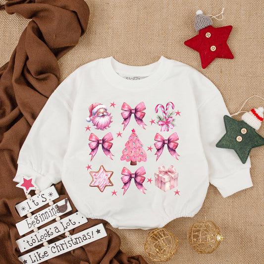 First Christmas Pink Coquette Santa Romper – Baby Holiday Outfit