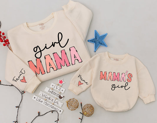 Custom Girl Mama & Mini Matching Sweatshirt Set - Christmas Gift for Her - Mama & Baby Girl Cozy Winter Gift Idea
