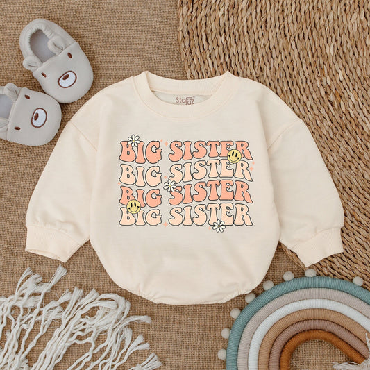 Big Sister Bubble Romper Pregnancy Reveal Baby Bodysuit Baby Girl Clothes Newborn Romper Sister Baby Shirt Gift for Big Sis