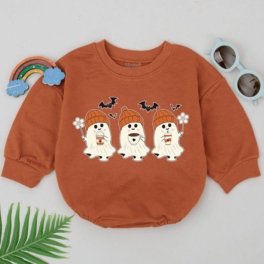 Spooky Cute Ghost Coffee Romper First Halloween Baby Outfit Toddler Boo Boys Girls Newborn Soft Orange Black Kid Friendly Fall Gift