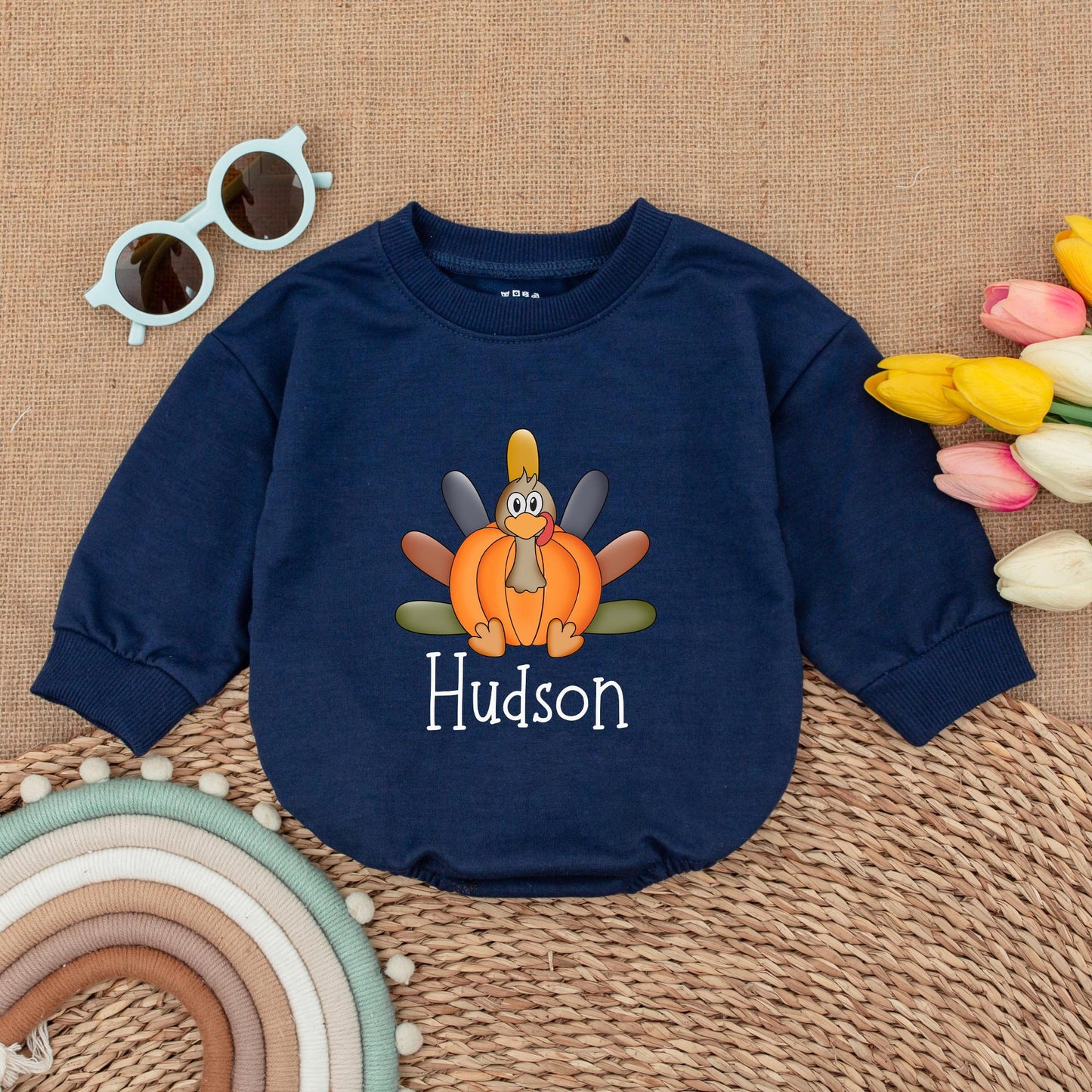 Pumpkin Turkey Romper for Boys, Thanksgiving Baby Outfit, Fall Wear