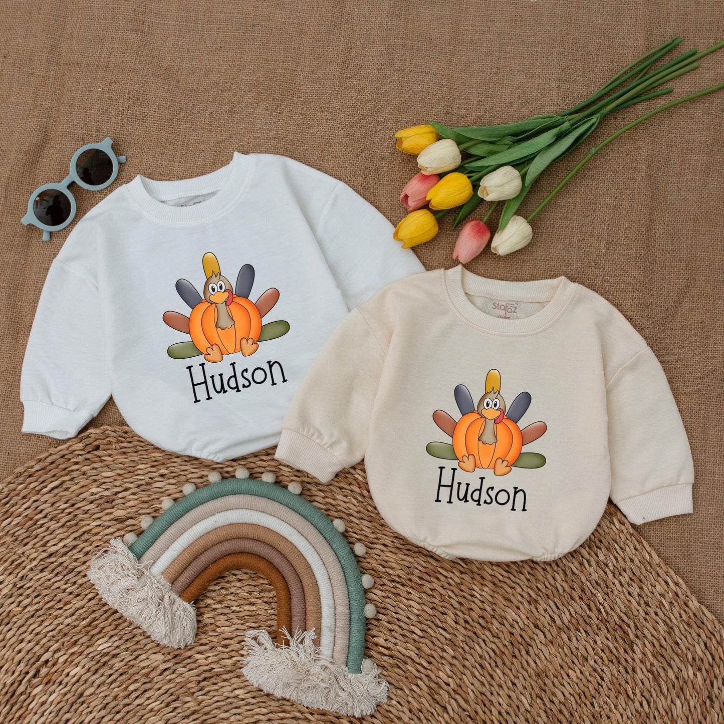 Pumpkin Turkey Romper for Boys, Thanksgiving Baby Outfit, Fall Wear