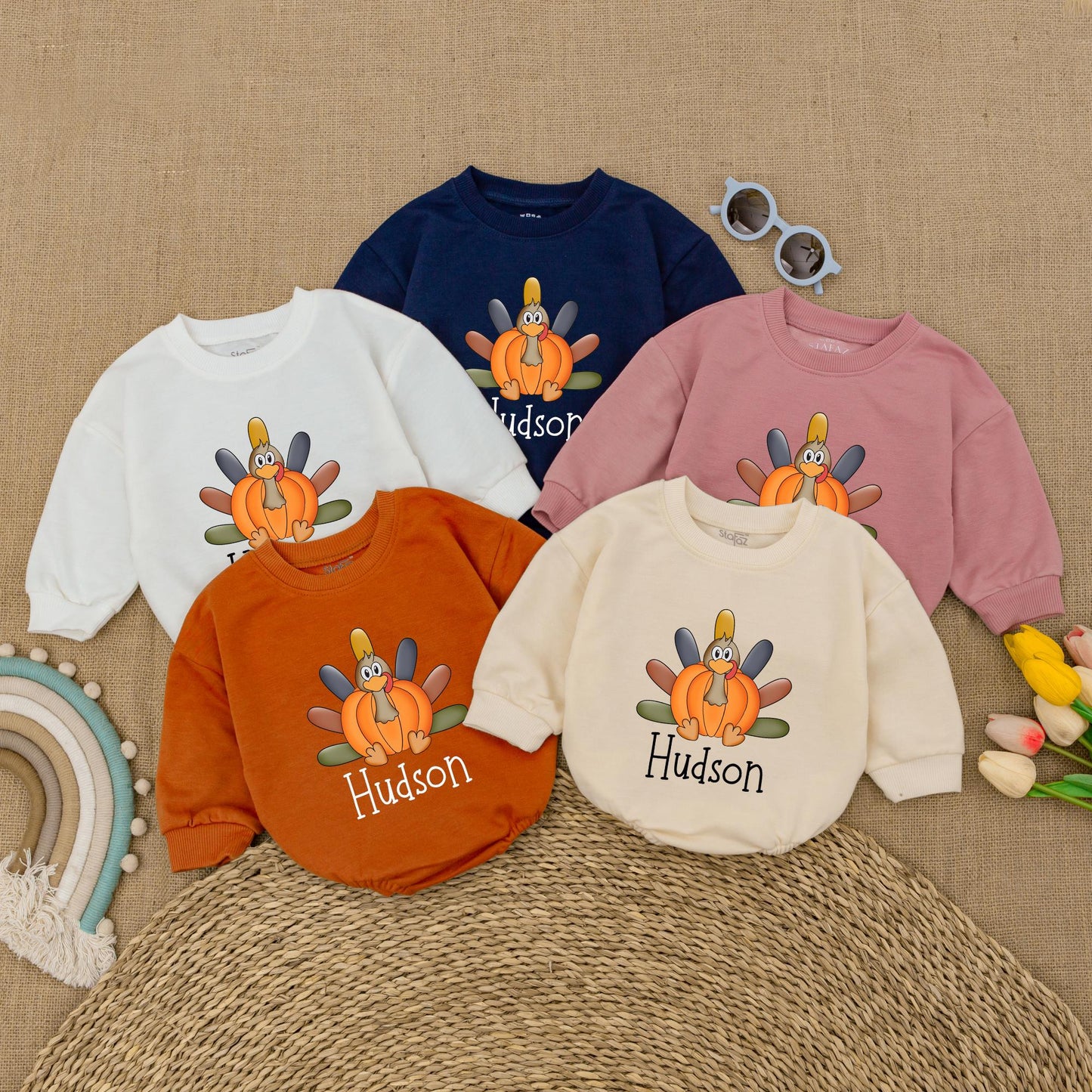Pumpkin Turkey Romper for Boys, Thanksgiving Baby Outfit, Fall Wear