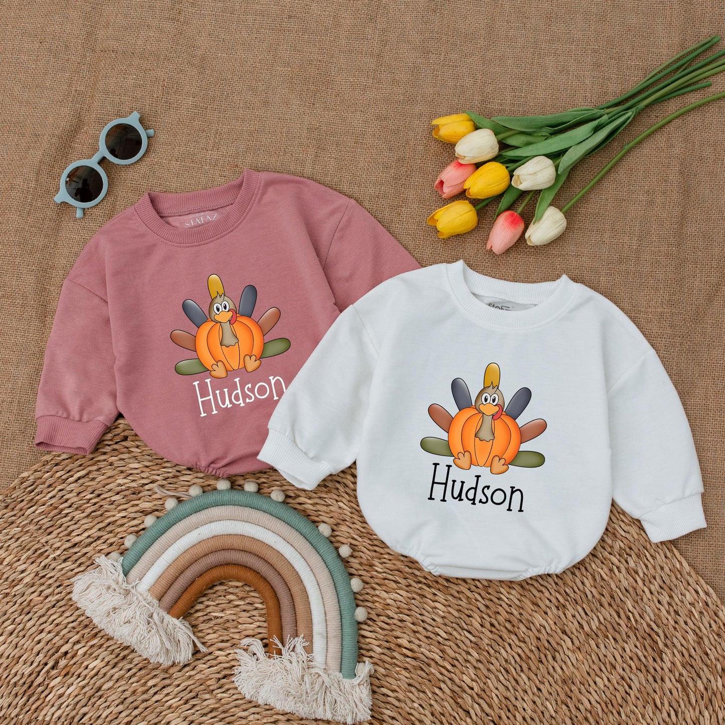 Pumpkin Turkey Romper for Boys, Thanksgiving Baby Outfit, Fall Wear