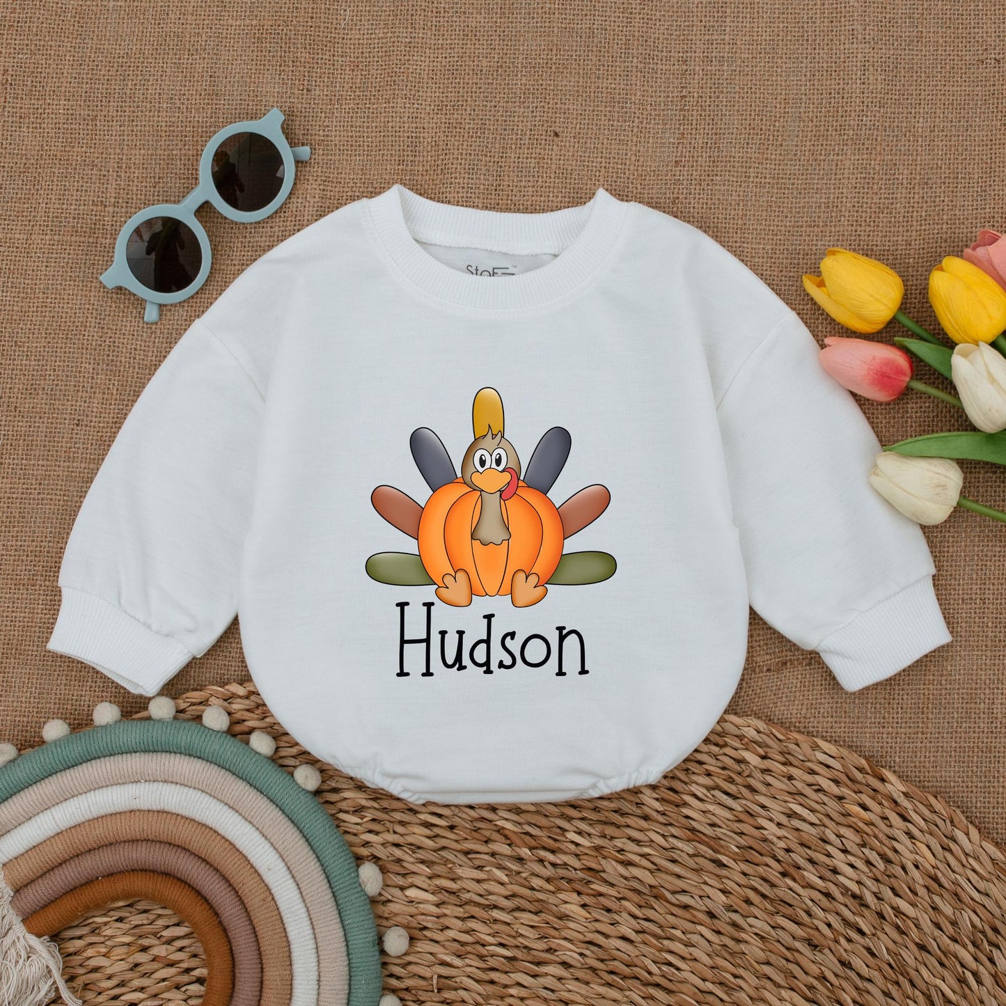 Pumpkin Turkey Romper for Boys, Thanksgiving Baby Outfit, Fall Wear
