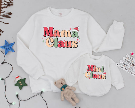 Matching Mama & Mini Claus Christmas Sweaters – Vintage, Personalized