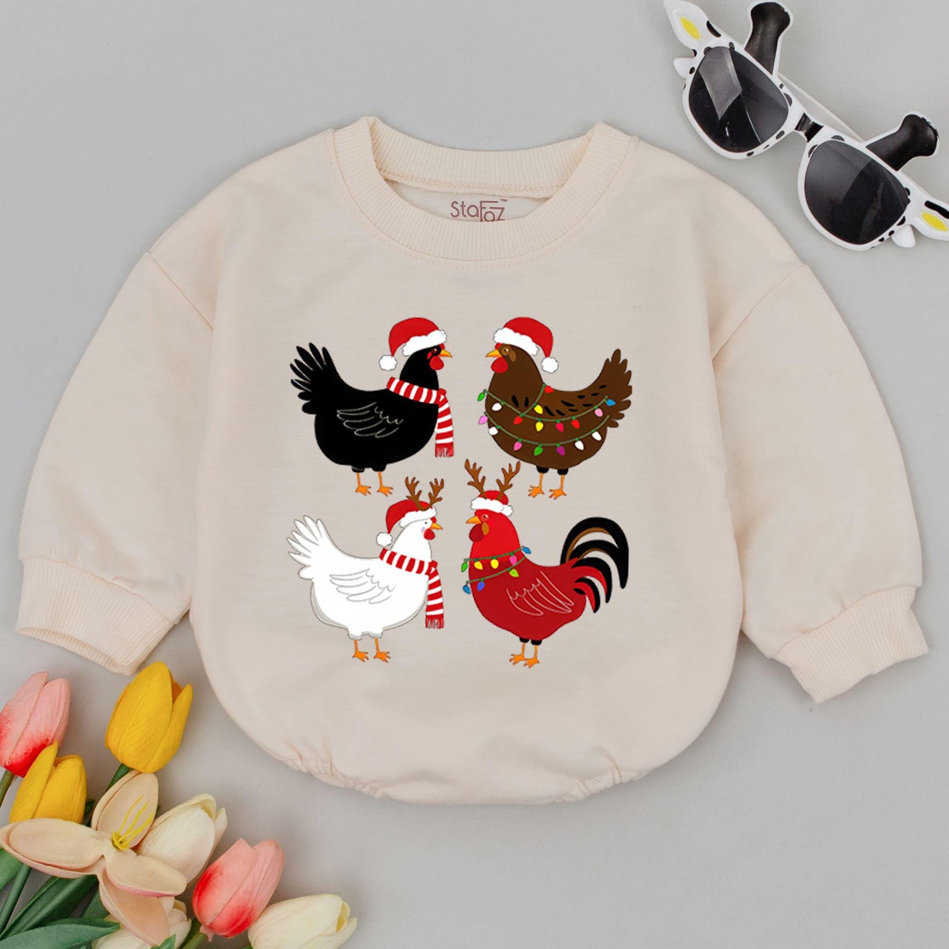 Chicken Holiday Romper: Baby's First Christmas Retro Outfit Gift
