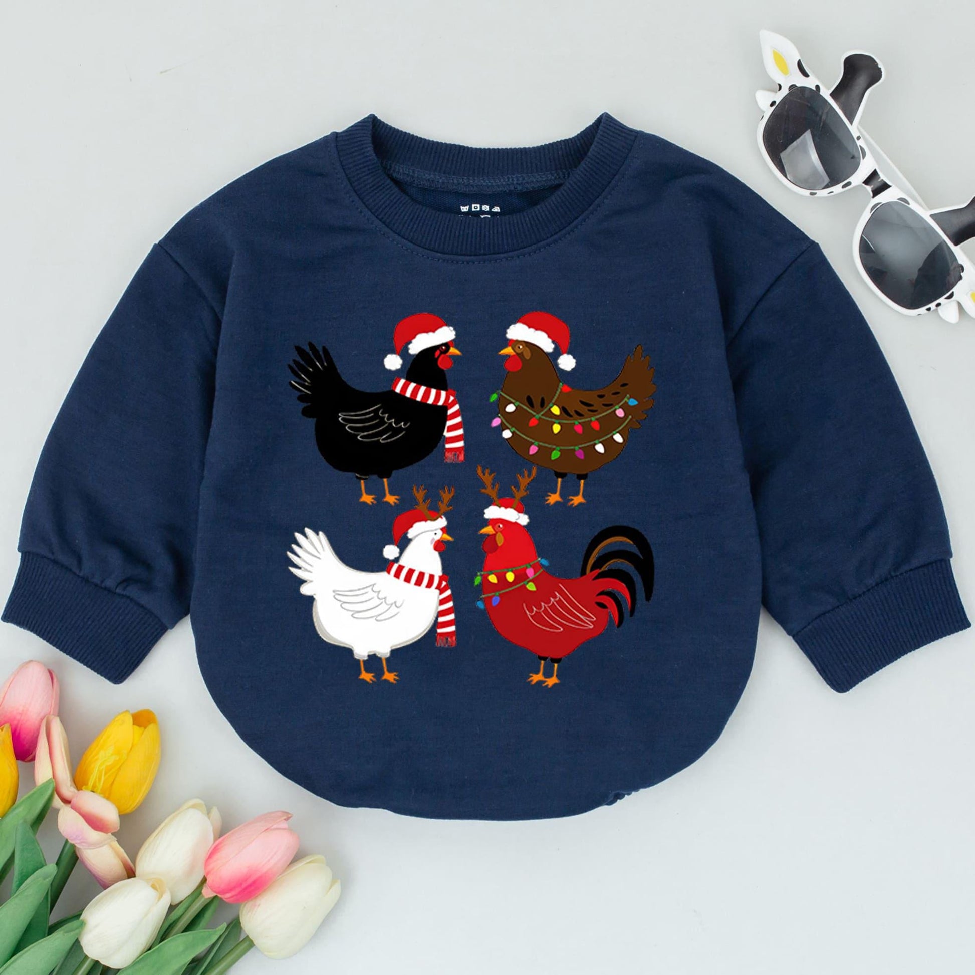 Chicken Holiday Romper: Baby's First Christmas Retro Outfit Gift