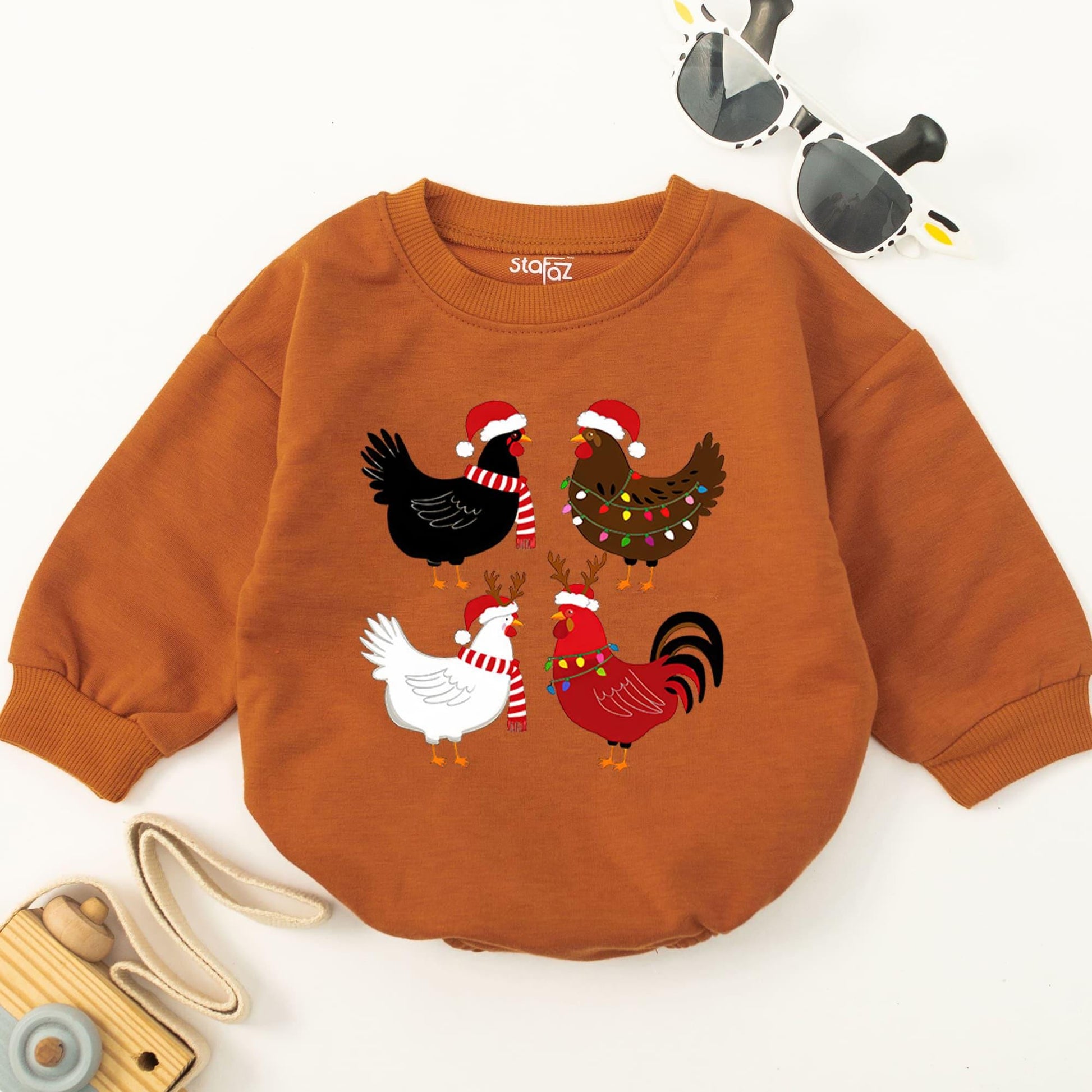 Chicken Holiday Romper: Baby's First Christmas Retro Outfit Gift