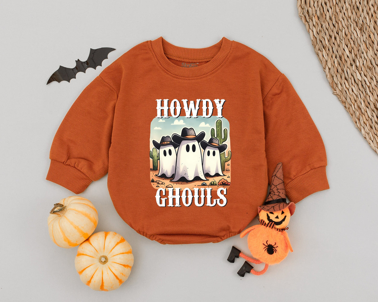 Retro Western Baby Romper: First Halloween Ghost & Pumpkin Outfit