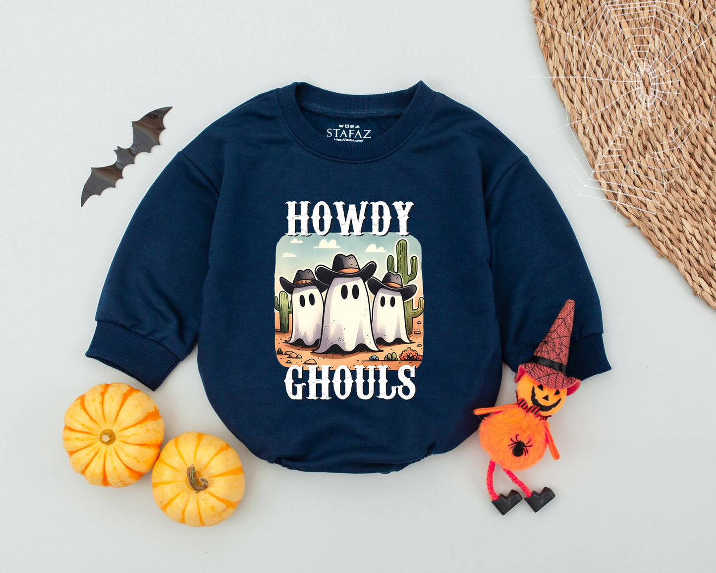 Retro Western Baby Romper: First Halloween Ghost & Pumpkin Outfit