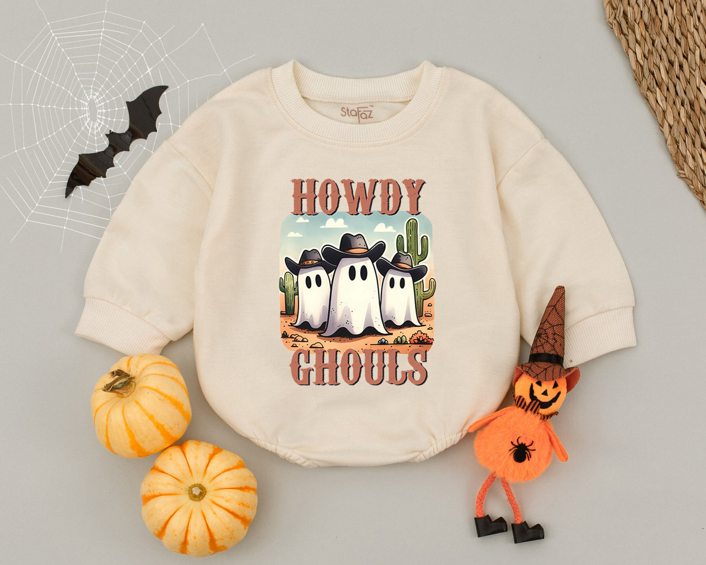 Retro Western Baby Romper: First Halloween Ghost & Pumpkin Outfit
