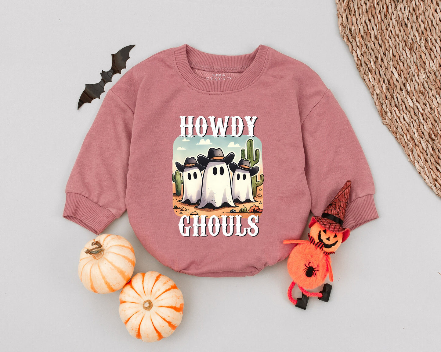 Retro Western Baby Romper: First Halloween Ghost & Pumpkin Outfit
