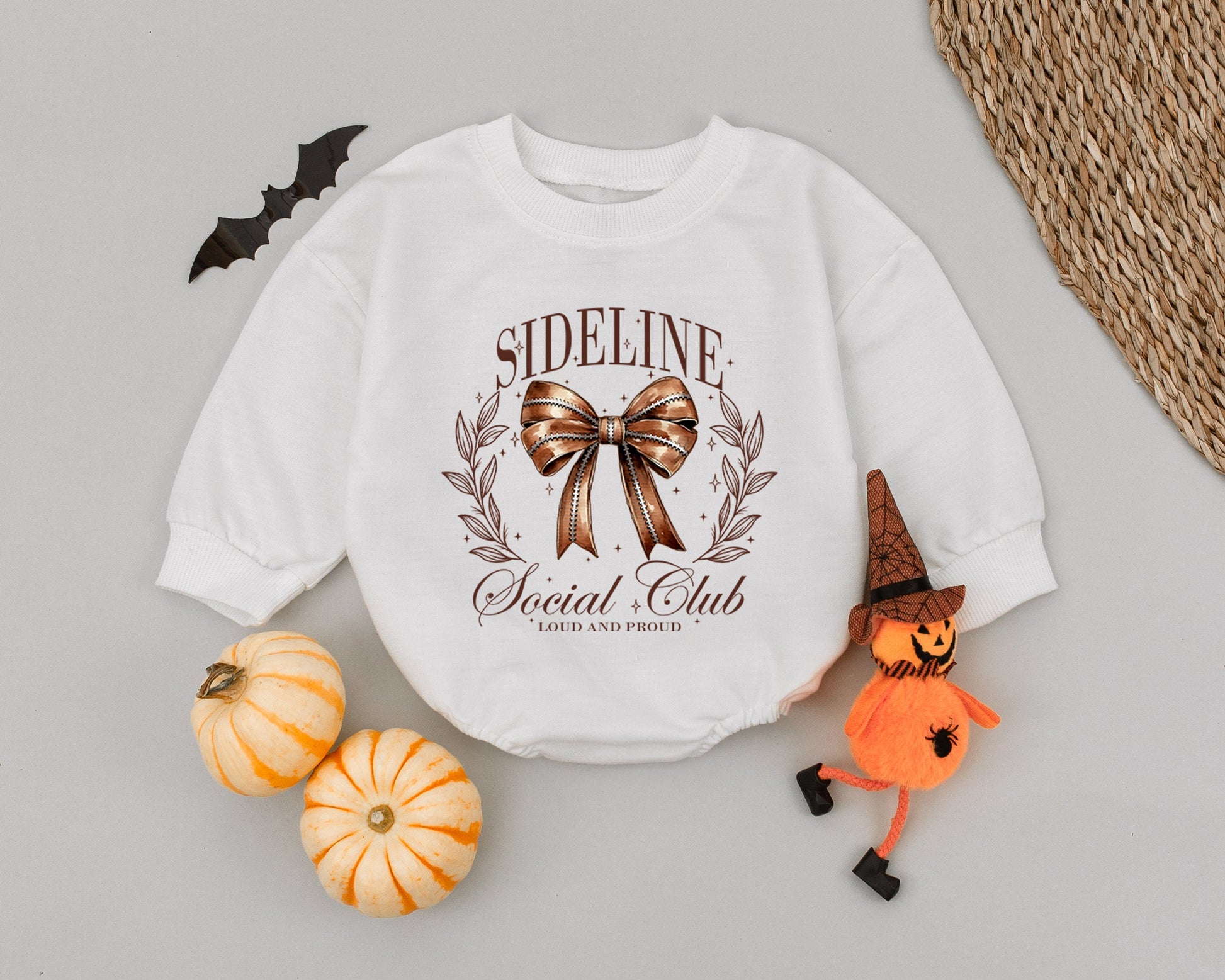 Vintage Football Bow Baby Romper Sideline Social Club Outfit Autumn Game Day Clothes Girl Bodysuit Newborn Fall Shower Gift Brown Starbursts 139