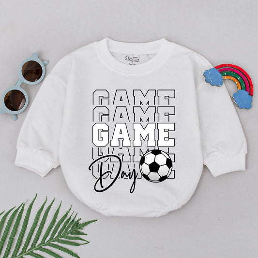 Game Day Soccer Romper Baby Boy Outfit Future Soccer Star Gift Block Print Bodysuit Newborn Clothes Father's Day Soccer Buddy Jumpsuit 130-140 Chars