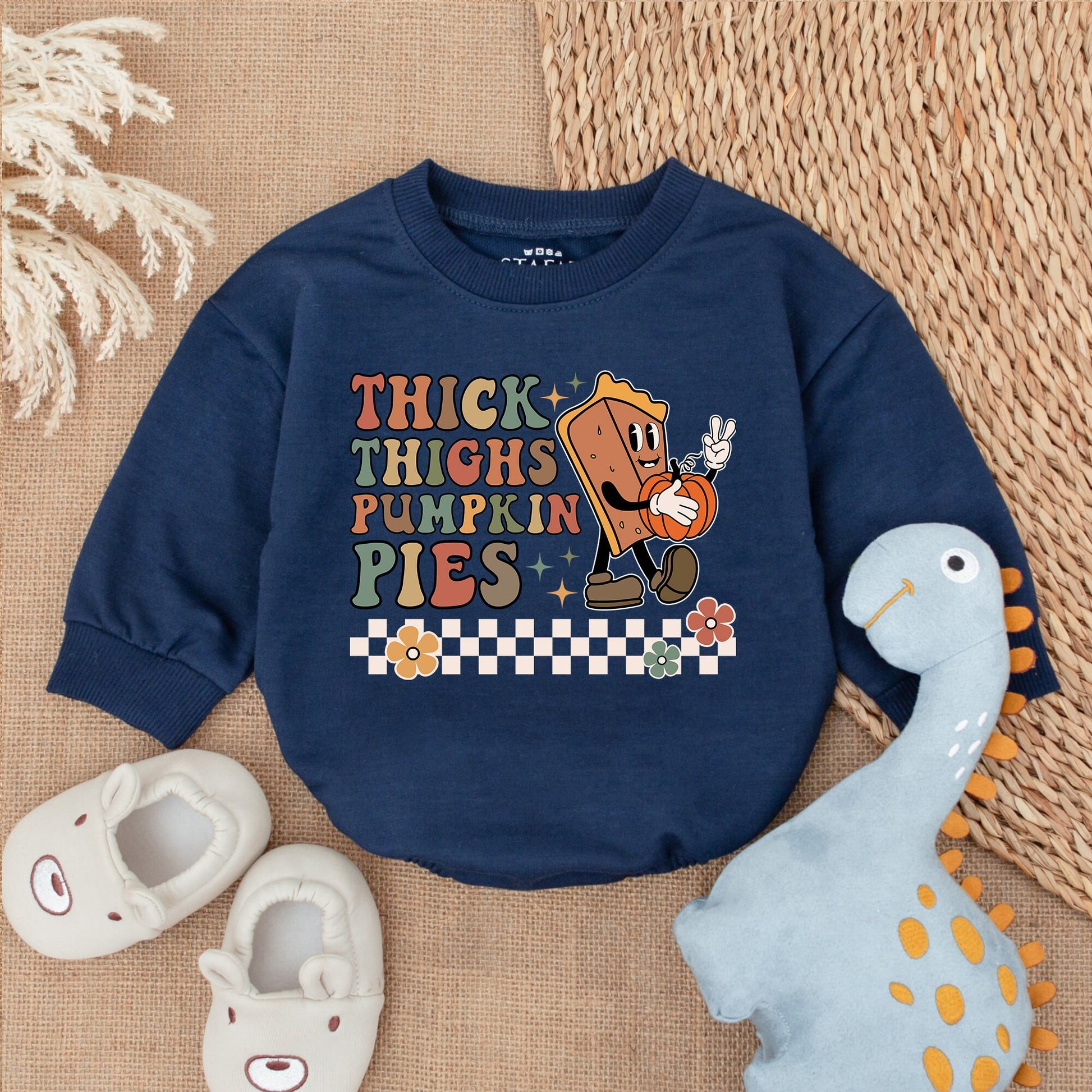 Thick Thighs Pumpkin Pies Baby Romper First Thanksgiving Outfit Fall Newborn Clothes Girl Boy Toddler Cute Retro Design