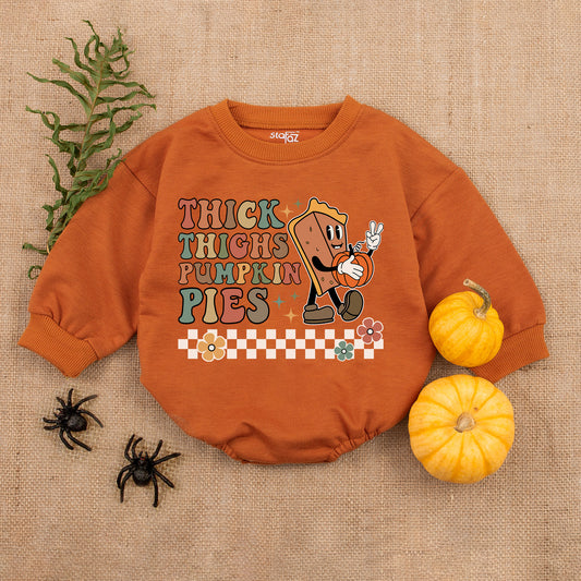 Thick Thighs Pumpkin Pies Baby Romper First Thanksgiving Outfit Fall Newborn Clothes Girl Boy Toddler Cute Retro Design