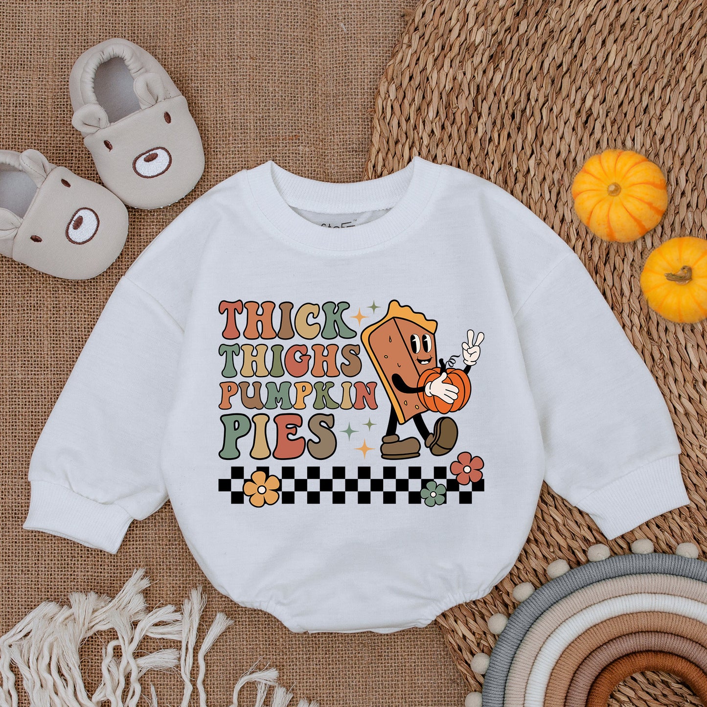 Thick Thighs Pumpkin Pies Baby Romper First Thanksgiving Outfit Fall Newborn Clothes Girl Boy Toddler Cute Retro Design