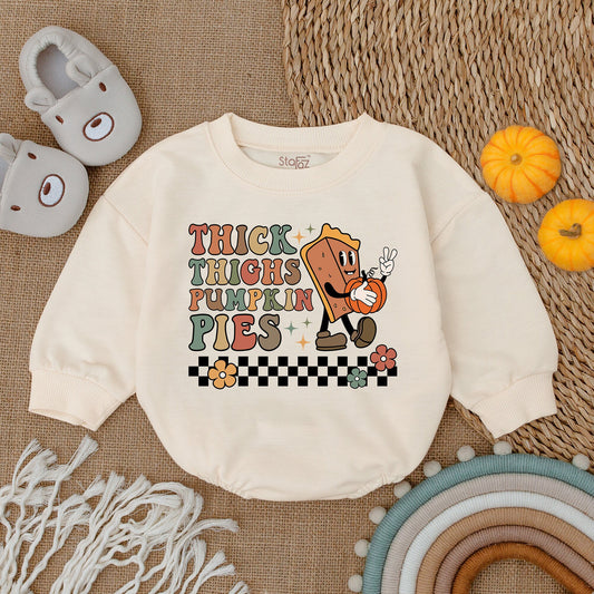 Thick Thighs Pumpkin Pies Baby Romper First Thanksgiving Outfit Fall Newborn Clothes Girl Boy Toddler Cute Retro Design