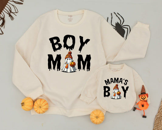 Matching Boy Mama & Mama's Boy Retro Halloween Sweatshirts, Mommy and Me Family Outfit, Vintage Ghost Design, Baby & Toddler Costume
